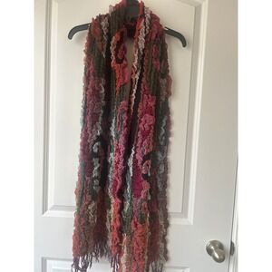 Handmade Ruffle Knit Scarf Multi Color Textured Fringe Viscose Blend 82x13
